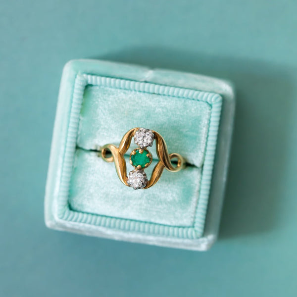 Whimsical Art Nouveau Emerald and Diamond Ring | Springwater from Trumpet & Horn