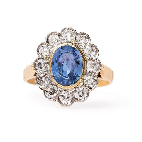 Glittering Sapphire Engagement Ring with Diamond Halo | Stafford from Trumpet & Horn