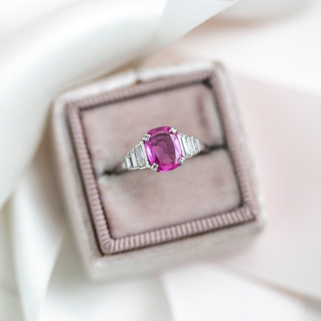 Antique Art Deco Diamond & Pink Sapphire Vintage Engagement Ring