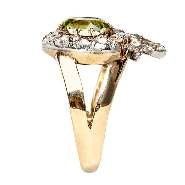 Strasburg Vintage Peridot Diamond Halo Heart Cocktail Ring from Trumpet & Horn