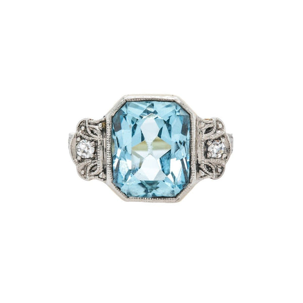 Colorful Retro Era Aquamarine and Diamond Engagement Ring | Summerside