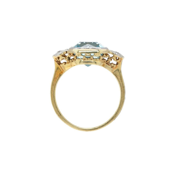 Colorful Two-Tone Gold and Platinum Retro Era Aquamarine and Diamond Engagement Ring | Summerside