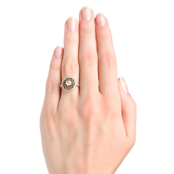 Vintage Diamond Emerald Halo Engagement Ring