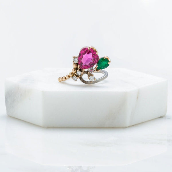 Retro Era Pink & Green Vintage Engagement Ring | Taliesin at T&H