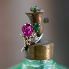 Pear Brilliant Pink Tourmaline & Emerald Retro Ring | Taliesin