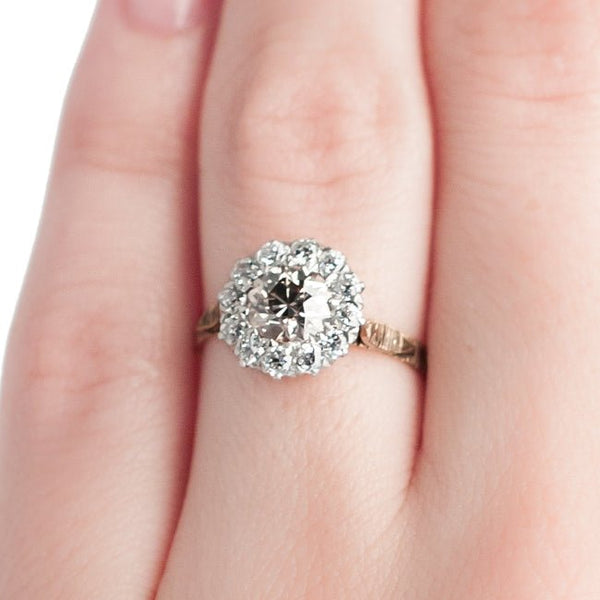 vintage light brown diamond halo engagement ring