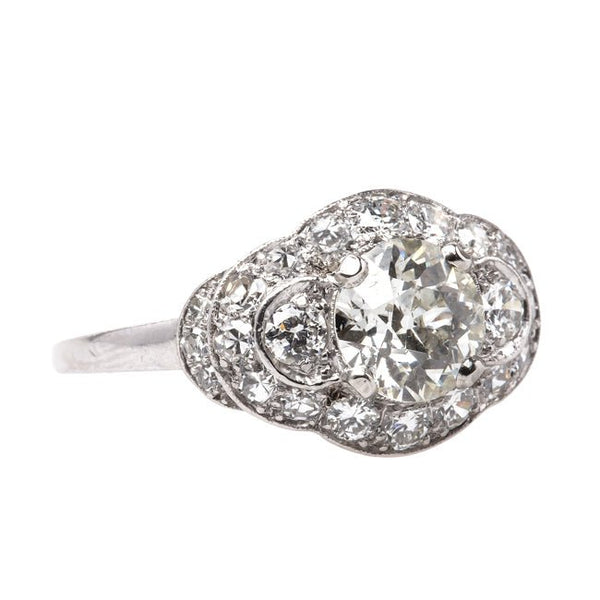 Classic Art Deco Three Stone Halo Ring with Old European Cut Diamond | Temecula from Trumpet & Horn