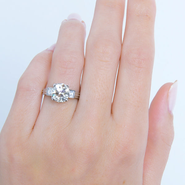 A Spectacular Art Deco Platinum and Diamond Engagement Ring with Carre Accent Diamonds | Teton Vista