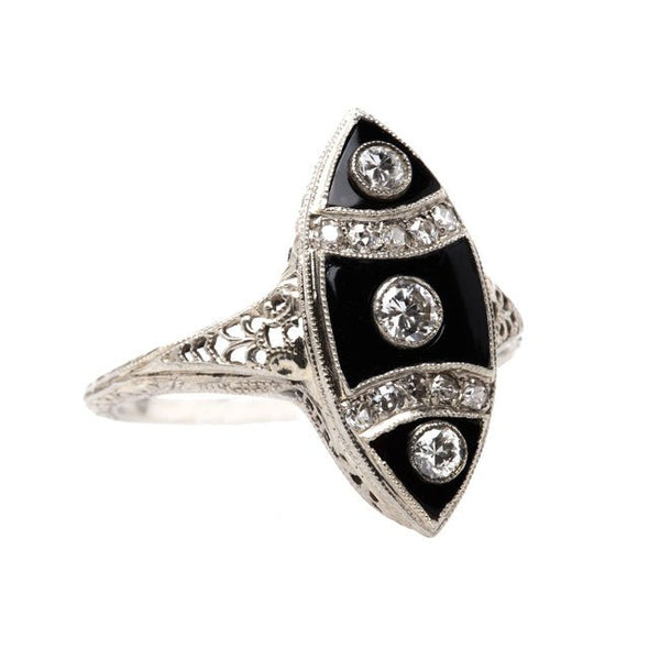 Late Art Deco Ring with Black Onyx and Diamonds | Thornton from Trumpet & Horn