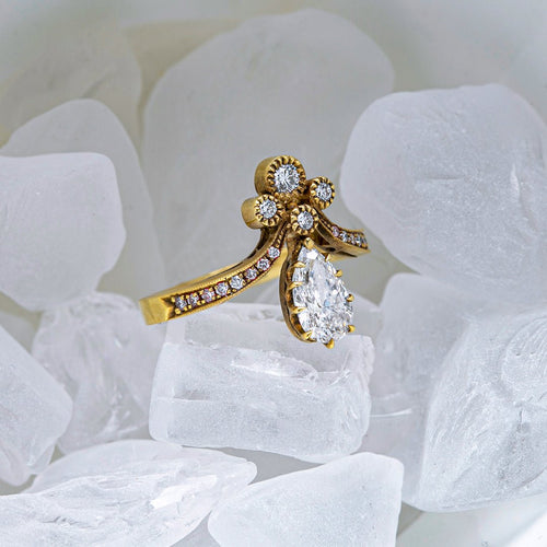 Victorian Tiara Ring Vintage Inspired Pear Diamond Engagement Ring | Vintage Engagement Ring 
