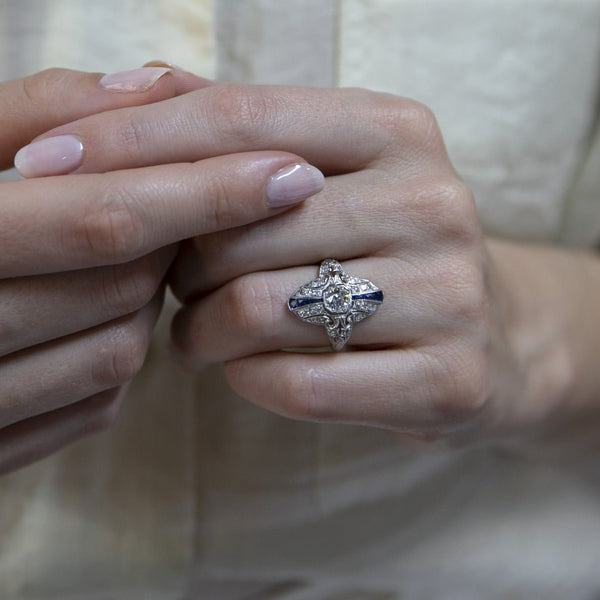 Brilliant Sapphire & Diamond Art Deco Navette Ring | Tidewater