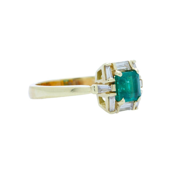 A Dramatic Emerald and Baguette Cut diamond Engagement Ring from the 1980's