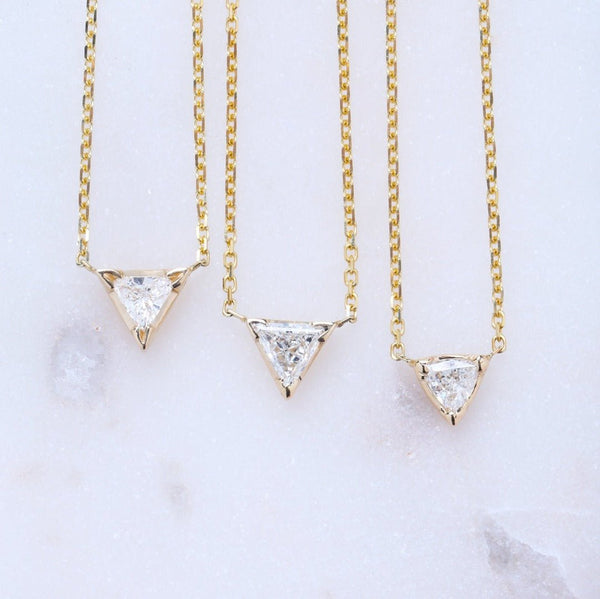 Sweet and Simple Triangle Cut Diamond Necklace | Trifecta Necklace at Trumpet & Horn
