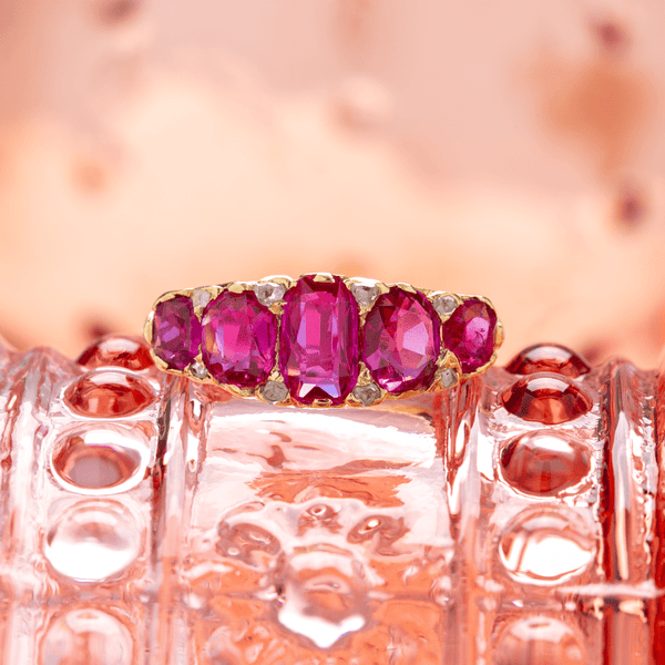 Fabulous Victorian Era Five-Stone Burmese Ruby Ring Unheated Rubies | Trocadero