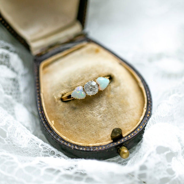 Antique Diamond & Opal 3-Stone Ring with English Hallmarks | Tyseley