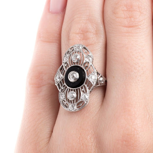 Edwardian Navette Ring with Onyx Accent | Upminster from Trumpet & Horn
