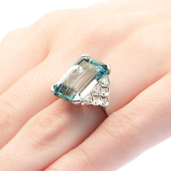 Valley Falls vintage Art Deco aquamarine and diamond ring from Trumpet & Horn
