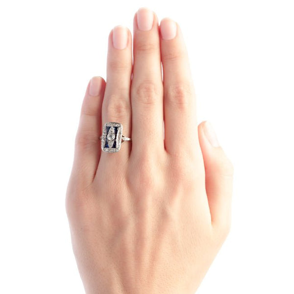 Vanderbilt Edwardian diamond and sapphire engagement ring from Trumpet & Horn