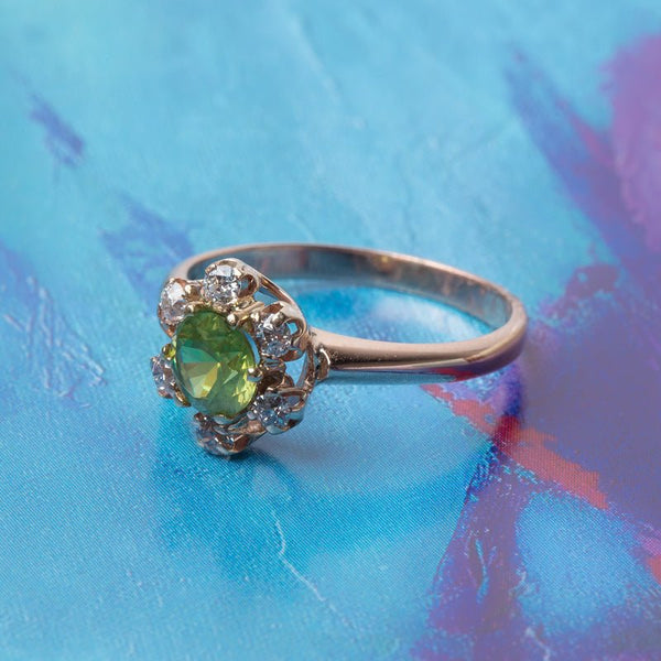 Incredibly Unique Victorian Era Demantoid Garnet Halo Engagement Ring | Victoria Falls from Trumpet & Horn