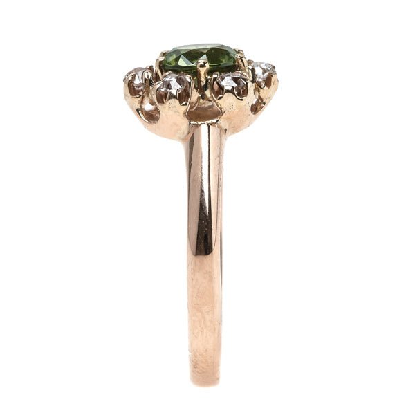 Incredibly Unique Victorian Era Demantoid Garnet Halo Engagement Ring | Victoria Falls from Trumpet & Horn