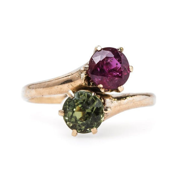 Victorian Era Moi et Toi Ring with Ruby and Green Sapphire | Everglades from Trumpet & Horn