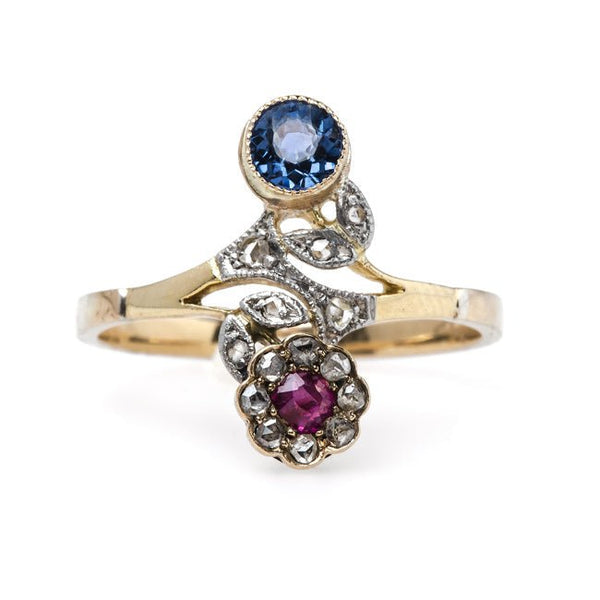 Whimsical Early Victorian Ruby and Sapphire Flower Ring | Barrington from Trumpet & Horn