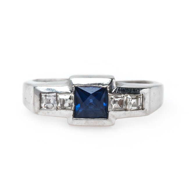 Exemplary Geometric Art Deco Sapphire Engagement Ring with Diamond Accents | Coolidge from Trumpet & Horn