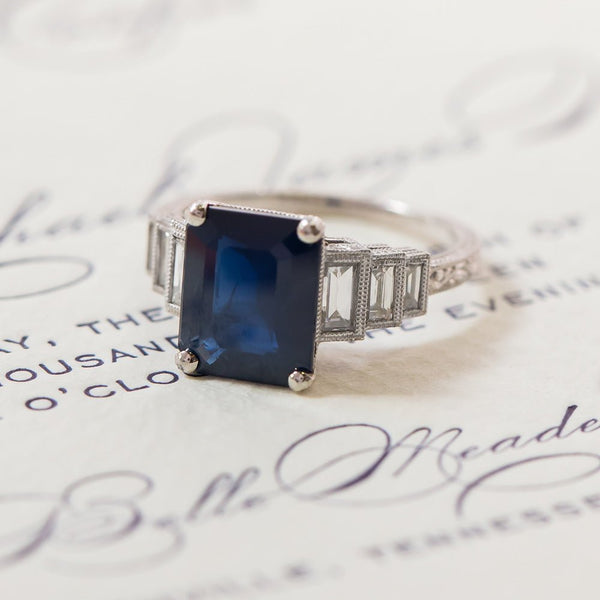 Deeply Saturated Navy Sapphire Engagement Ring | Brookhaven from Trumpet & Horn