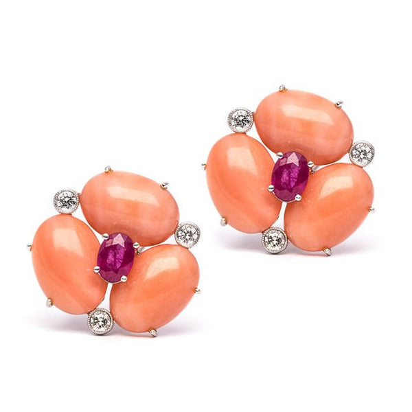 1960's Coral and Ruby Earrings