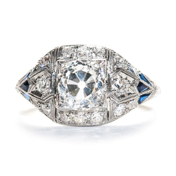Vintage Art Deco Engagement Ring | Vintage Diamond and Sapphire Ring 