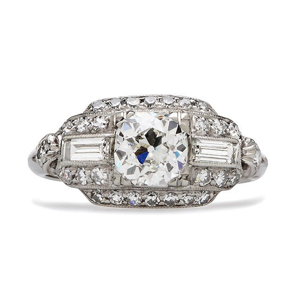 Vintage Unusual Diamond Engagement Ring | Art Deco Old Mine Cut Diamond Engagement Ring