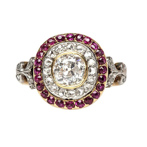 vintage old mine cut diamond halo engagement ring