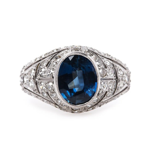 Authentic Edwardian Era Engagement Ring with Natural Heated Sapphire and Single Cut Diamonds | Covent Gardens 