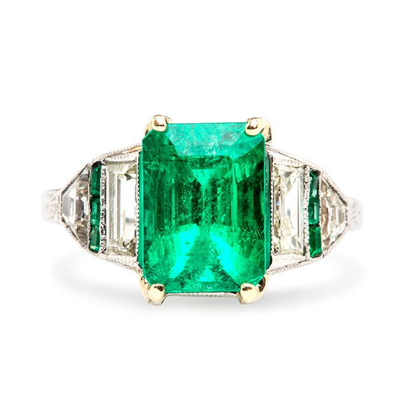 Vintage Emerald Diamond Engagement Ring | Art Deco Emerald Cocktail Ring 