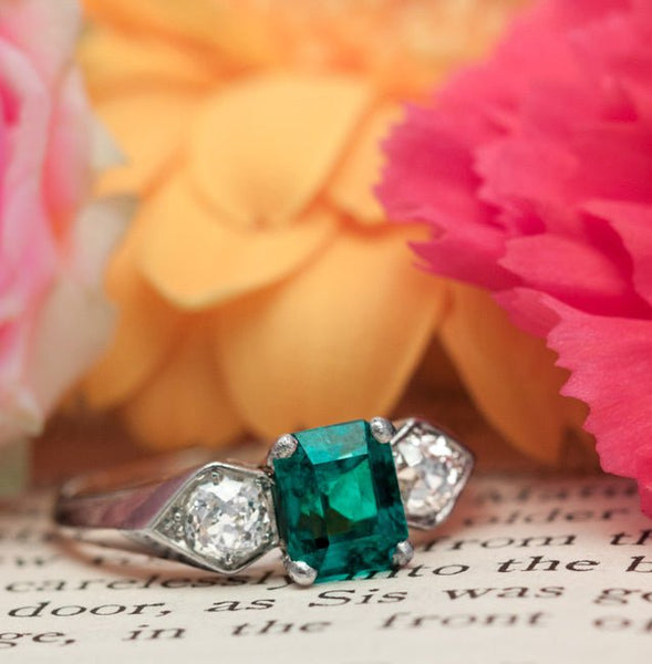 vintage emerald diamond edwardian engagement ring
