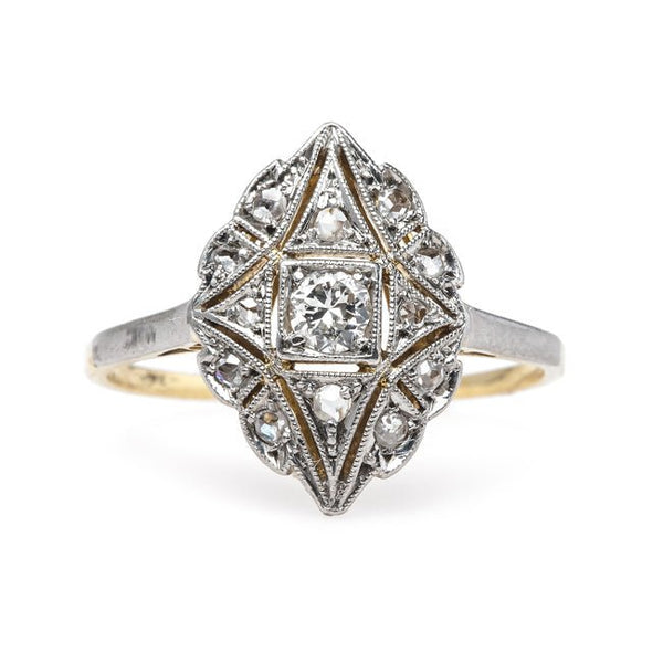 Edwardian Era Navette Style Engagement Ring with Rose Cut Diamonds | Mount Laurel from Trumpet & Horn
