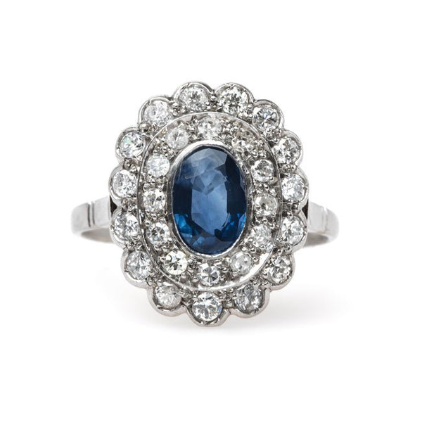 Show-Stopping Natural Sapphire and Double Diamond Halo Ring | Kenosha from Trumpet & Horn