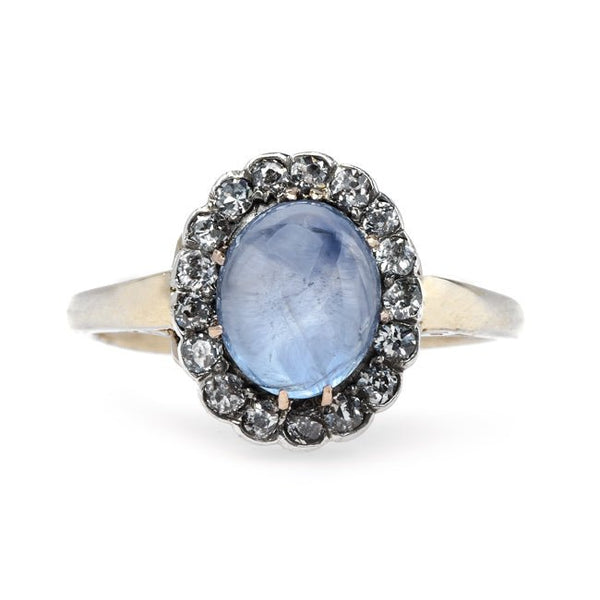 Dreamy Oval Cabochon Sapphire Engagement Ring with Diamond Halo | Skyridge from Trumpet & Horn