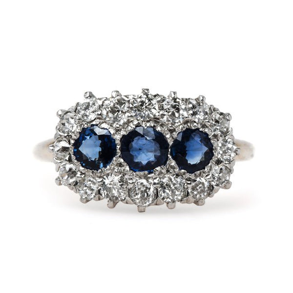 Timeless and Unique Victorian Era Sapphire Ring with Glittering Halo | Barbados from Trumpet & Horn
