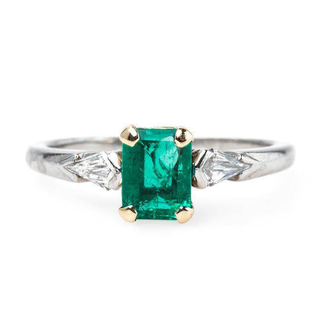 Classic Rectangular Emerald Engagement Ring with Diamond Accents | Delmont from Trumpet & Horn