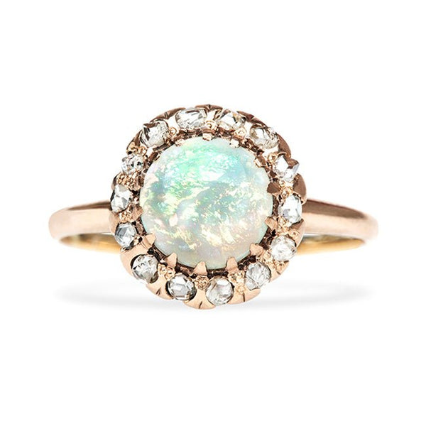 Vintage Opal Diamond Halo Engagement Ring