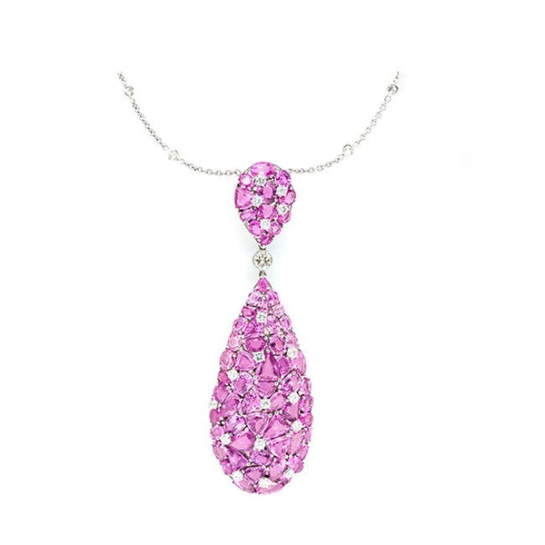 Vintage Pink Sapphire & Diamond Pendant Necklace
