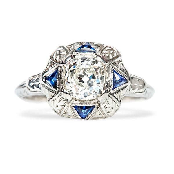 Vintage Unique Sapphire Halo Engagement Ring