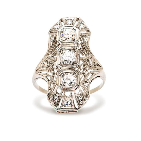 Vintage Unique Engagement Ring |  Art Deco Three Stone Ring