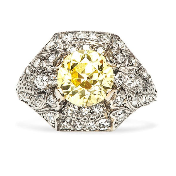 Sun Valley Vintage Fancy Yellow Diamond Engagement Ring from Trumpet & Horn