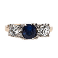 Traditional Vintage Victorian Era Three Stone Engagement Ring with Sapphire and Diamonds | Hammersmith from Trumpet & Horn