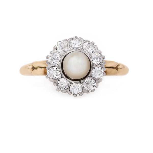 Fabulous Art Nouveau Ring with Pearl Center and Old Mine Cut Diamond | Calgary from Trumpet & Horn