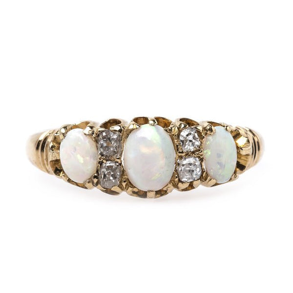 Fabulous Victorian Era Yellow Gold Ring with Three Cabochon Opals | Longridge from Trumpet & Horn