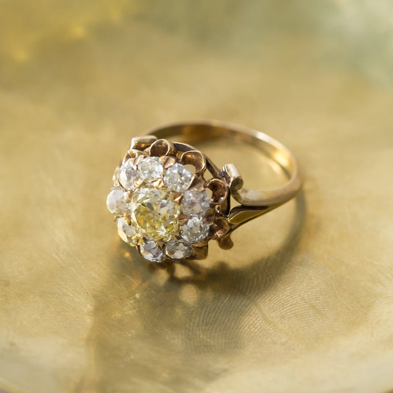 Fancy Yellow Diamond Ring with Old Mine Cut Halo | Wake Forest from Trumpet & Horn