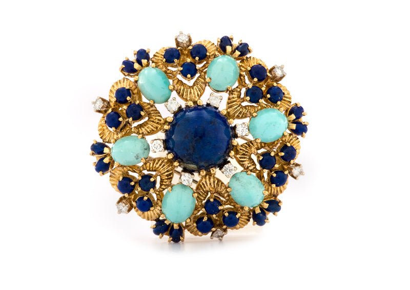 1960's Turquoise & Lapis Brooch